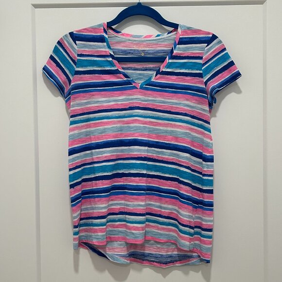 LILLY PULITZER Etta V-neck painterly stripe top (XS) - Picture 1 of 4